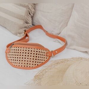 Village Thrive Raja Leather and Cane Sling Bag NWT